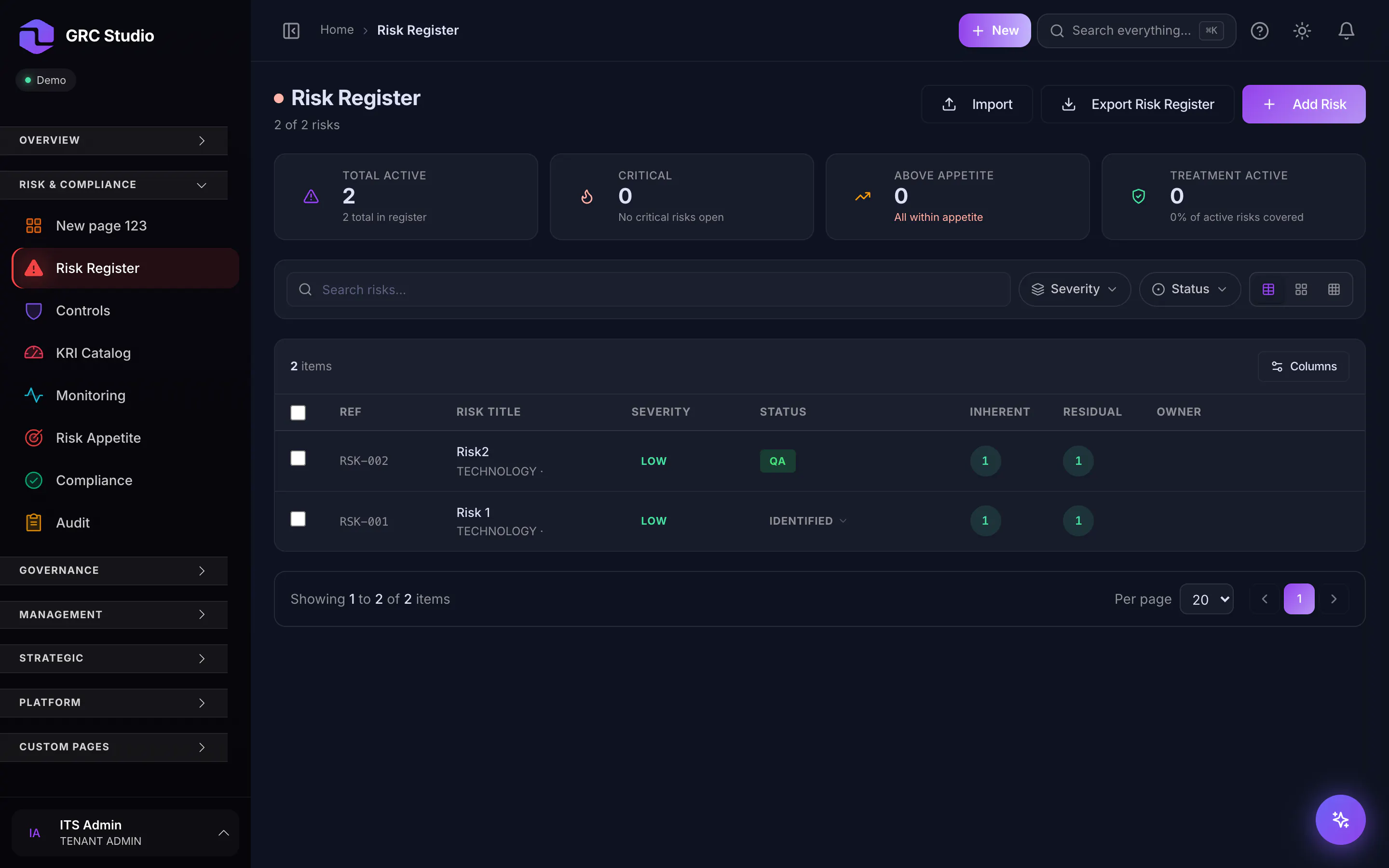 GRC Studio Risk Management module